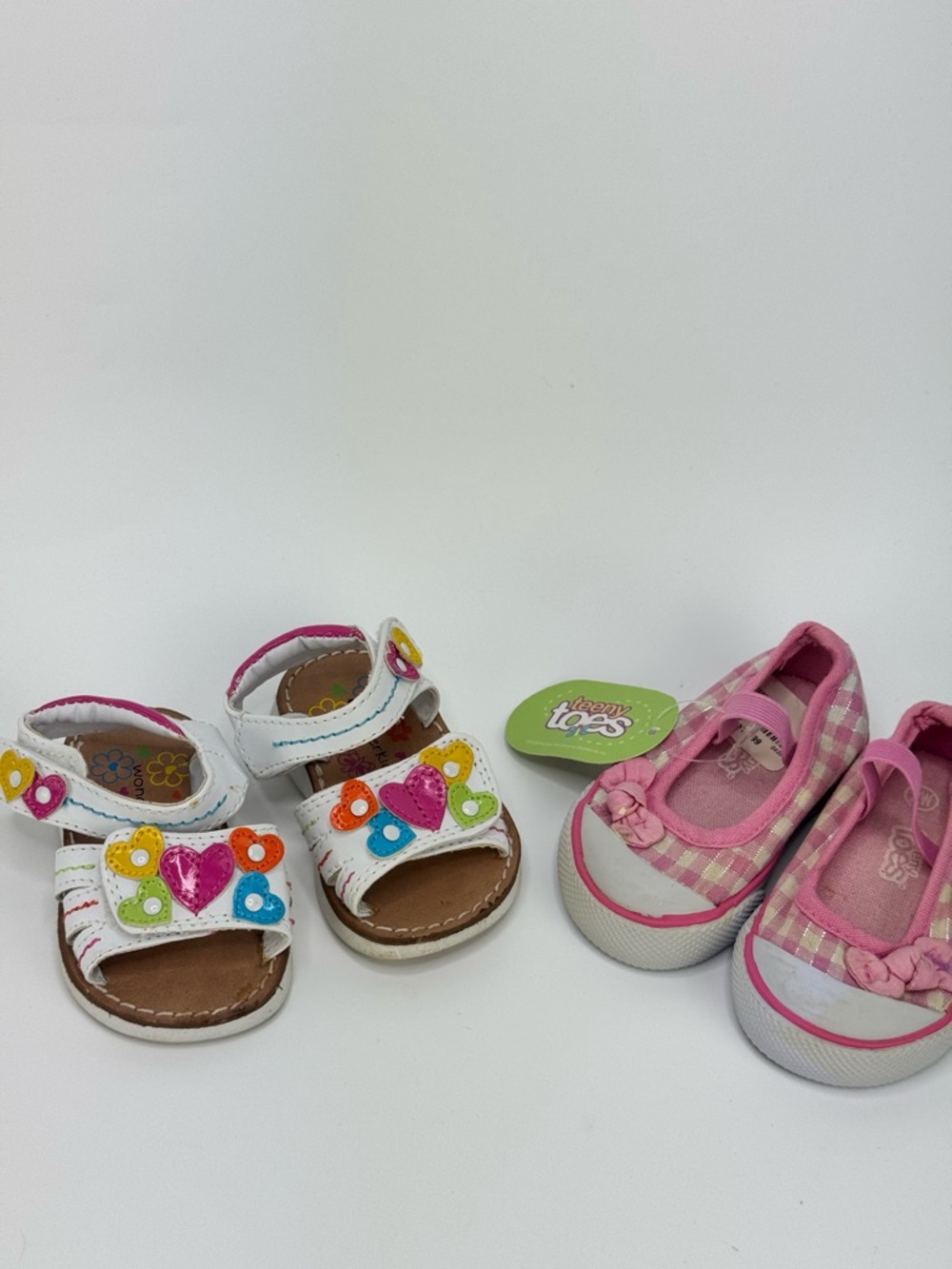 Kids Pink Plaid Slip-On Shoes and White Sandals Set Baby Size 2